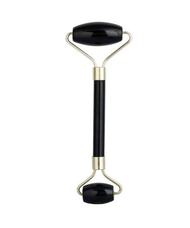 rockcloud Natural Crystal Stone Roller Massager Double Neck Face & Neck Massage Therapy Anti-Aging Wrinkle Healing Slimming Skincare Tool Black Obsidian