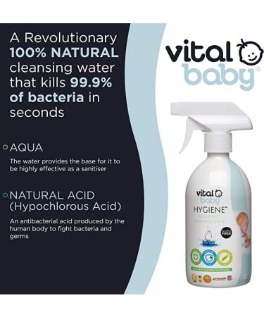 Vital Baby Hygiene AQUAINT Sanitising Water - Kills 99.9% of Germs - Baby Safe - No Alcohol, Fragrance, or Harmful Chemicals - Safe to Swallow - Ideal for Baby Bottles, Soothers, Toys, & Surfaces - Vegan - Buy Online on GoSupps.com