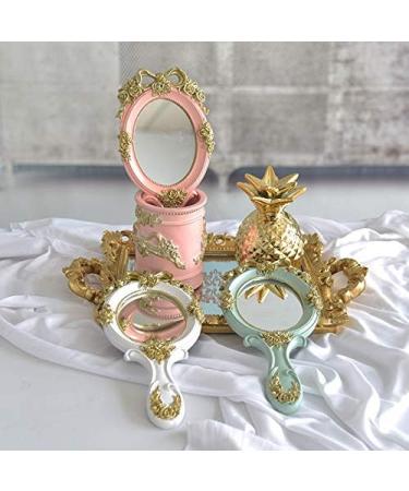 Rafstya Cute Vintage Hand Mirrors Makeup Vanity Mirror Handheld Cosmetic Mirror with Handle for Gifts Pink - Buy Online on GoSupps.com