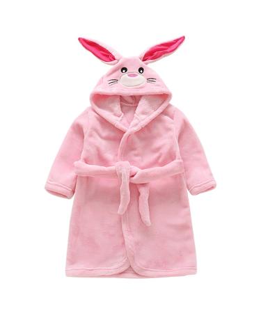 Miyanuby Baby Boys Girls Bathrobe Soft Flannel Langarm Animal Hoodie Morning Mantle Night Lashing Homewear For Children Baby Boys Gift 5-6 Years Rabbits Pink
