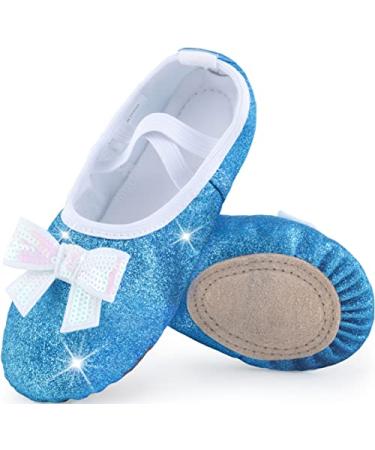 WYHDY Ballet Shoes Split-Sole Glitter Flats Dance Shoes for Girls Toddler/Kid Shiny-blue 10.5 Narrow Toddler