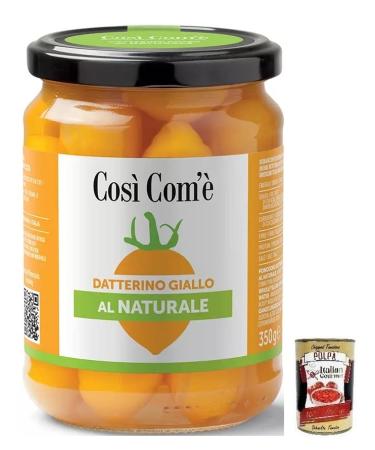 Italian Gourmet E.R. Cos Com' Datterino Giallo al Naturale Tomate Datterino jaune naturelle tomates italiennes pot de 350 g + bo te de 400 g Gourmet italienne Polpa di Pomodoro