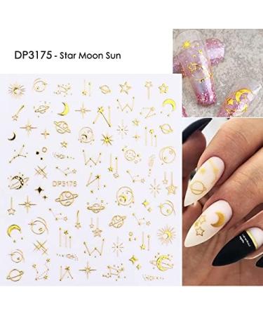 8 Sheets Gold Star Moon Nail Art Stickers Decals Self-Adhesive Metallic Ramadan Zodiac Design Manicure Tips Nail Decoration for Women Girls - Buy Online on GoSupps.com