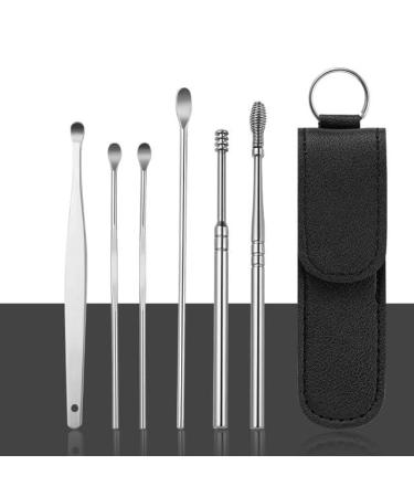 6PCS Stainless Steel Earwax Remover Cleanser Spoon Baby Adults Soft Reusable Health Care Spiral Earpick Ear Clean Wax Removal - (Style A Color: Black) Style a / Black