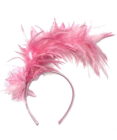 hgnxa Feather Headband Fascinator Headband Cosplay Hair Hoop 1920s Style Headpiece Vintage Feather Hair Accessory for Women Pink
