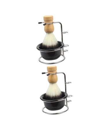 FRCOLOR 2 Sets Shaving Foam Bowl Shave Soap Shave Cup with Stand Barber Duster Brush Men Shaving Tool Kit Shave 12x8.5cmx2pcs Blackx2pcs
