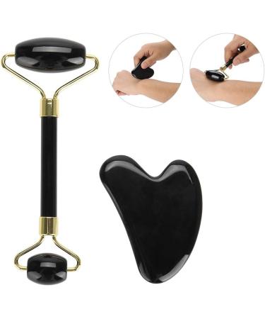Candeon Roller Massage Set 2pcs Natural Obsidian Double-End Roller & Scraping Board Kit | Perfect Massage Gift Tool for Glowing Skin - Buy Online on GoSupps.com