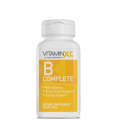 VitaminXL B Complete is a Full Spectrum B Complex Made with B1 B5 B6 B12 Biotin Niacin Riboflavin and Folate Also with Choline and inositol (30 Soft Gels 30 Servings)