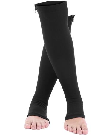 Douqifei Compression Socks for Men & Women - Toe-Free Zip Sports Calf Knee Socks for Varicose Vein Relief - Wide Calf Compression (S/M Black) - Buy Online on GoSupps.com