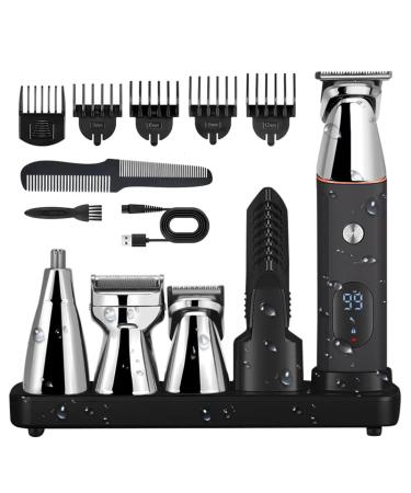 Beard Trimmer for Men Waterproof Electric Nose Hair Trimmer Mustache Trimmer Body Groomer 5 in 1 Kit Trimmer Cordless Mens Hair Clippers Electric Razor Magnetic Replacement Heads