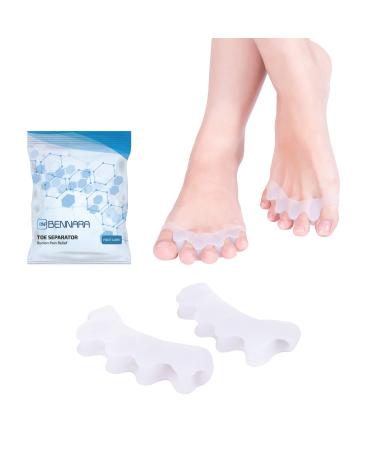 BENNARA Hammer toe straightener. SET E: 2 pairs of WHITE Toe Separator - Correct Bunion and Realign Toes. Gel toe spacer to separate overlapping toes. Toe spreader for hammer toes. Suit men and women.