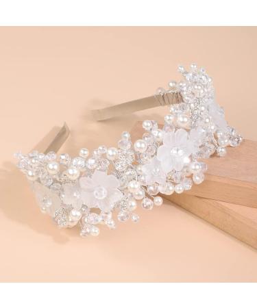 Kercisbeauty Clear Flower Silver Hair Tiara for Women Girls Wedding Bridal Pearl Hair Crown Princess Banquet Hair Accessories - Buy Online on GoSupps.com