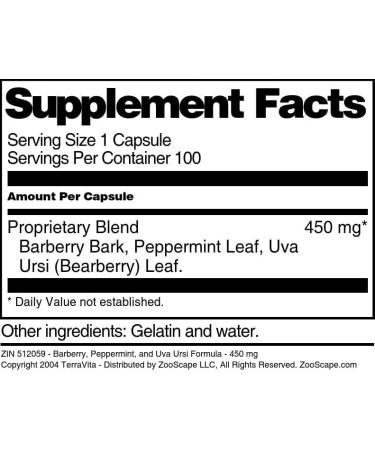 Barberry Peppermint and Uva Ursi Formula - 450 mg (100 Capsules ZIN: 512059) - 3 Pack - Buy Online on GoSupps.com
