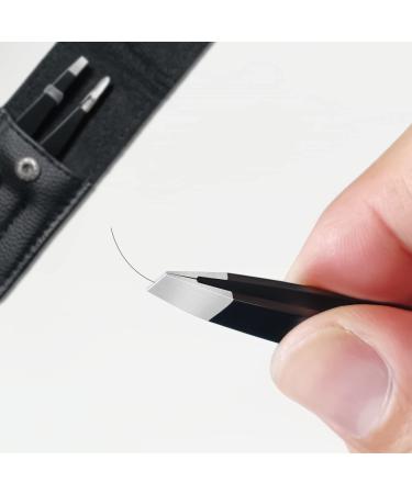 TOPMEET Stainless Steel Eyebrow Tweezers Set for Facial Hair and Splinter Removal - Women/ Men, Black - Buy Online on GoSupps.com