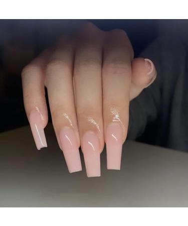 YOSOMK Square Press on Nails - Long Pink Acrylic False Nails for Women | Stick on Nails with Glue | Static Nails - Buy Online on GoSupps.com