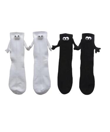Yasumint Couple Holding Hands Socks Funny Magnetic Suction 3D Doll CoupleSocks Funny Couple Socks Mid-Tube Socks One Size Black+white