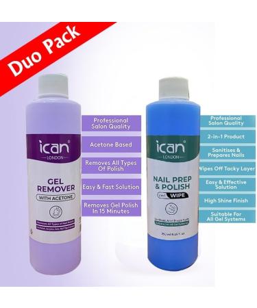ican London Nail Gel Polish Prep & Wipe 250ml + Gel Remover With Acetone UV LED Polish Cleanser 250ml Combo Set - Buy Online on GoSupps.com
