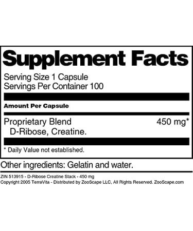 D-Ribose Creatine Stack - 450 mg (100 Capsules ZIN: 513915) - Buy Online on GoSupps.com
