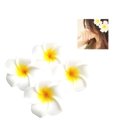 Hawaiian Flower Hair Clip Beach Flower Hair Clip 10 Piece 2.7'' Hawaii Flower Hair Clip Bride Wedding Party Holiday Vacation Women Plumeria Hairpin Hair Accessory (White)