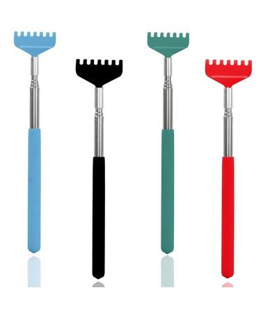 LZKHEH 4X stainless steel telescopic back scratcher with rubber handle - portable back scraper for itching massage of head and back