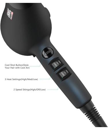 Jinri 1875W Professional Ionic Salon Hair Dryer - Lightweight Corded 2 Speed & 3 Heat Settings with Cool Button Concentrator Diffuser & Styling Pik Comb - International Shipping Available - Buy Online on GoSupps.com