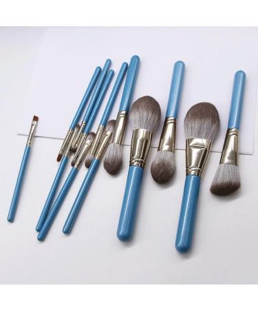 13-Piece High-End Makeup Brush Set - Granny Gray Solid Wood Handle & Blue Accents | International Shipping - Buy Online on GoSupps.com