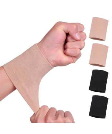 Wrist Compression Sleeve (4PCS) Soft Wrist Support Brace Wrist Bands for Tendonitis Arthritis Sprains Pain Relief Elastic Carpal Tunnel Wraps Protector for Fitness Sport Weightlifting Typing
