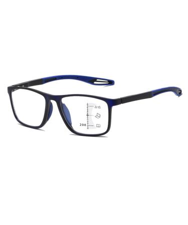 Progressive Multifocus Reading Glasses for Men Women Flexible Sports Glasses Anti blue Light Computer Readers(Couleur:Blue Grandeur:1.0x)
