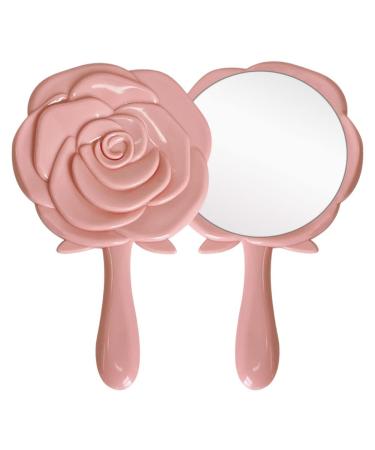 Handheld Mirror  Hand Held Make Up Mirror  Compact Travel Mirrors  Vintage 3D Rose Shape Personal Makeup Beauty Mirror Pink