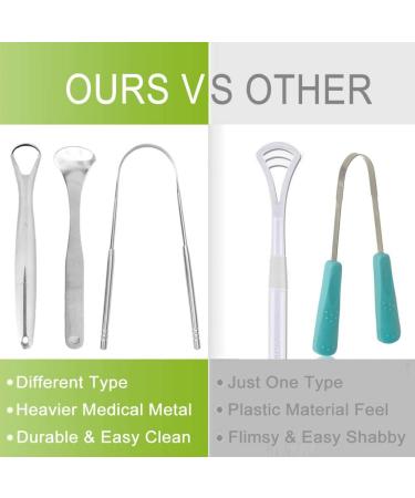 Tongue Scraper Set - Surgical Grade Stainless Steel Dental Kit for Adults & Kids - 3 Pcs for Fresh Breath & Oral Hygiene - Buy Online on GoSupps.com