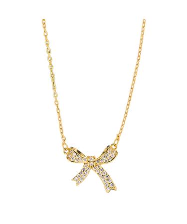 KUAIYIJU Delicate Butterfly Necklace with Rhinestone Bow for Women and Girls Metal Chain Stylish Accessory Gold