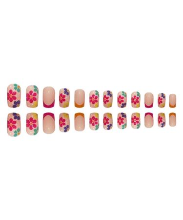 Daisy Short Square Press on Nails - 24 pcs Glossy French Tip Fake Nails - Buy Online on GoSupps.com
