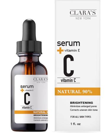 Clara's New York Brightening Vitamin C Facial Serum with Vitamin E Oil Improves Uneven Skin Tone Softens and Brightens the Skin Suitable For All Skin Types 30ml