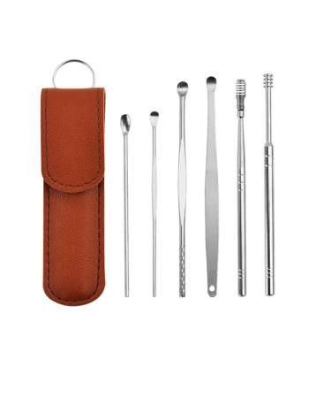 Ear spoon (6PCS) portable and compact stainless steel ear picking tool PU leather set