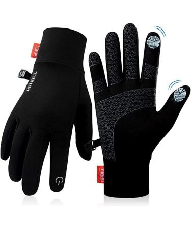 Tmani Winter Gloves Women Men, Touchscreen Thermal Thin Liner Running Gloves Lightweight Walking Anti-Slip Mens Gloves for Skiing Gardening Driving Gloves TM02-BLACK Large