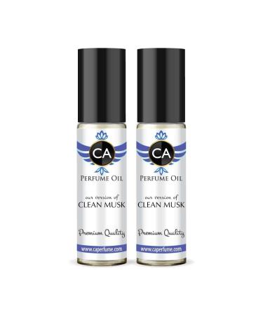 CA Perfume Impression of Emra Clean Musk For Women & Men Replica Fragrance Body Oil Dupes Alcohol-Free Essential Aromatherapy Sample Travel Size Concentrated Long Lasting Attar Roll-On 0.3 Fl Oz-X2