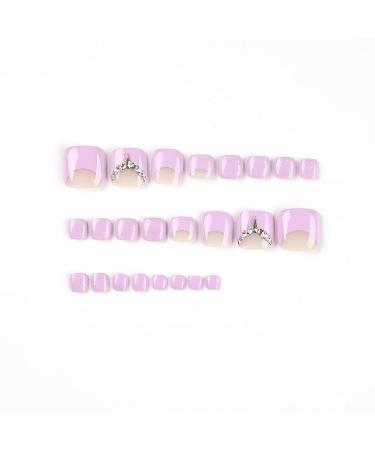 MISUD Purple French Tip Glue-On Fake Toenails with Rhinestone Design - 24 Pack - Buy Online on GoSupps.com