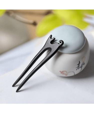 Wooden Hair Stick Cat Shape Hair Fork U Shaped Chignon Vintage Hair Holder Chinese Style Hair Stick for Girls Women style3 - Buy Online on GoSupps.com