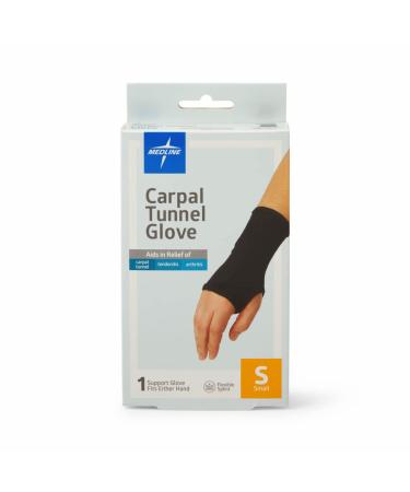 Medline Carpal Tunnel Glove with Flexible Splint Breathable Cotton/Spandex Black Size S Up to 3.25 Inches One Each