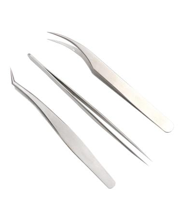 3Pcs/Set Eyebrow Face Hair Removal Tweezers Stainless Steel Eyelash Clip Eyebrow Forceps Tip Curved Tweezer Set