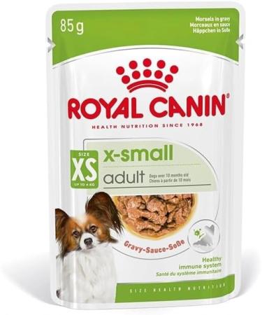ROYAL CANIN X-Small Adult | Pack of 4 | 4 x 12 x 85 g | Wet Food for Adult and Very Small Dogs | From 10 Months | with Chunks in Sauce | in Sachet - Buy Online on GoSupps.com