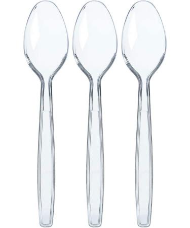 100 Clear Plastic Spoons | Heavy Duty Plastic Silverware Spoons | Fancy Plastic Cutlery | Elegant Disposable Spoons Pack | Bulk Disposable Flatware | Plastic Utensils Set | Nice Disposable Silverware Spoons Clear (100)