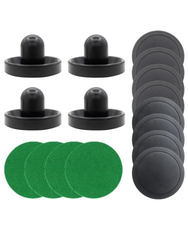 BQSPT Air Hockey Pucks and Paddles,Black Air Hockey Puck Pusher,Goal Handles Paddles Replacement Accessories for Game Tables (4 Striker 96mm with Pads, 8 Pucks 64mm Thick and Thin)