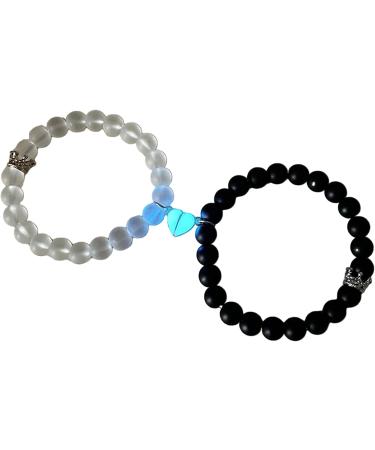 Kuaiyiju Couple Crown Pearl Bracelets - Magnetic Heart-Charm Bracelets for Friends & Girlfriends | International Shipping - Buy Online on GoSupps.com