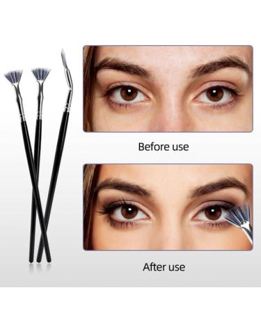 3Pcs Black Mascara Fan Brushes - Angled Eyebrow & Facial Brushes for Natural Lash Lift & Lower Lashes Enhancement | International Shipping - Buy Online on GoSupps.com