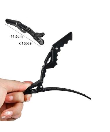 Thetho Hair Clamps - 15 Professional Hair Clips for Stylists | Durable Plastic Black Hairdresser Clips (11.5cm) - Buy Online on GoSupps.com