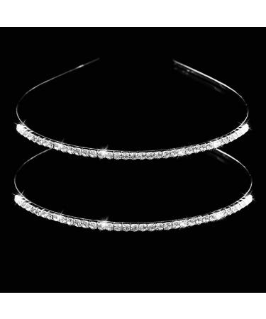 Duoduorou 2 Pack Elastic Silver Rhinestone Headband for Girls Metal Hair Styling Accessories Washing Clip Head Bands Spa Yoga Workout Running Headbands Children Back to School Gifts Wedding Gift