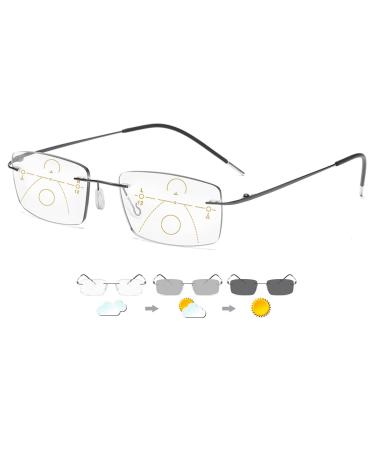 Lanomi Self -tinting progressive multifocal reading glasses men women marginal blue light filter computer glasses rectangle Titan intelligent photochrome reading aid anti -fatigue sunny glasses weapon color 1.5 dioptria