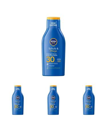 Nivea Sun Protection & Care Sun Milk LSF 30 travel size (100 ml) sunscreen for 48h moisture immediate sun protection with highly effective UVA/UVB filter system (pack with 4) 100 ml (4 Pack)