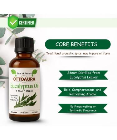 OTTO AURA Pure Eucalyptus Essential Oil 4 Fl Oz (118ml) Premium Grade with Glass Dropper - Buy Online on GoSupps.com